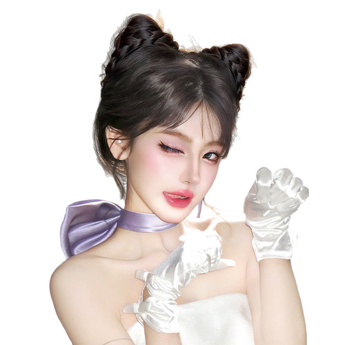 猫耳假发包丸子头假发女盘发增发量蓬松牛角包抓夹式新升级丸子头 - 图3