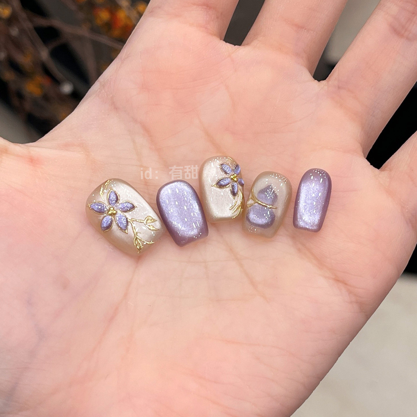 紫色猫眼穿戴甲秋冬高级感显白短款指甲贴片2026新款手工穿戴美甲,淘宝优惠券,粉丝福利购,淘宝优惠卷