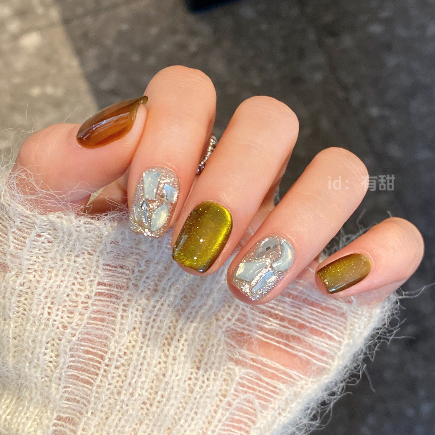 绿色猫眼穿戴甲2025新款高级感短款穿戴美甲手工显白爆款指甲贴片,淘宝优惠券,粉丝福利购,淘宝优惠卷