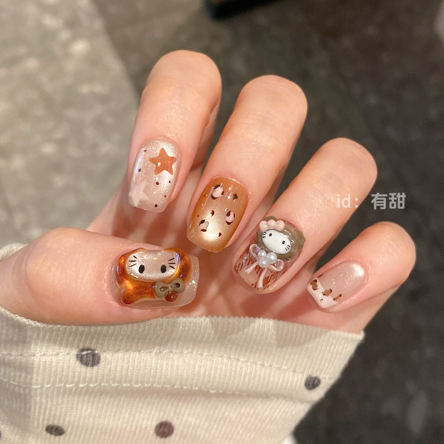 可爱穿戴甲短款手工法式指甲贴片2025新款高级感秋冬琥珀穿戴美甲,淘宝优惠券,粉丝福利购,淘宝优惠卷