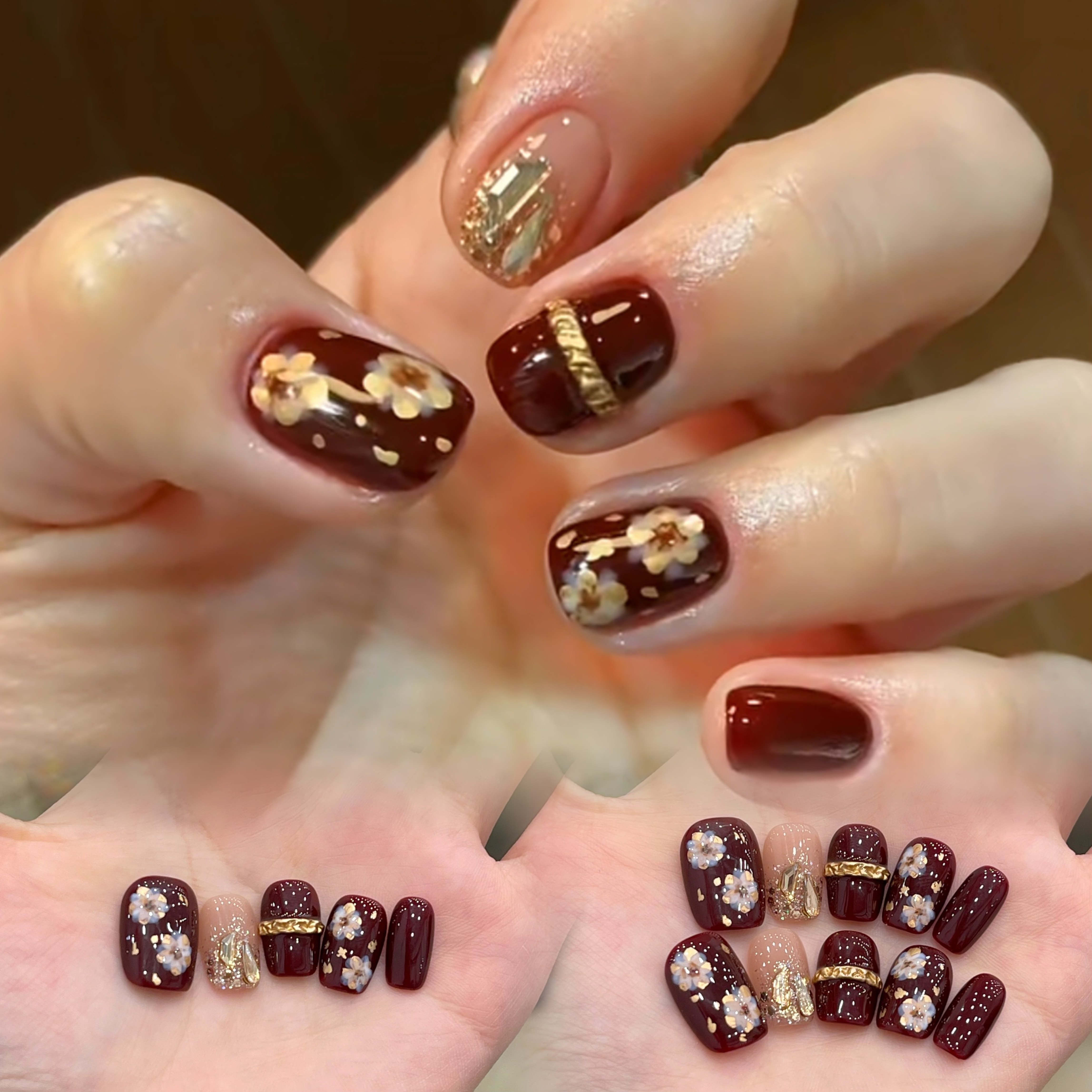 秋冬穿戴甲短款纯手工红色穿戴款美甲2025新款高级感绝美指甲贴片,淘宝优惠券,粉丝福利购,淘宝优惠卷