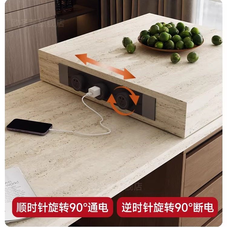 法式中古风洞石岩板多功能带电磁炉伸缩岛台餐桌家用客餐厅中台岛,淘宝优惠券,粉丝福利购,淘宝优惠卷