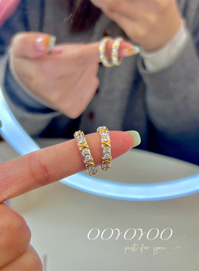 925纯银ins小众双色满钻指环叠戴