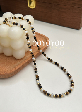 天然石铜镀真金女美拉德复古项链