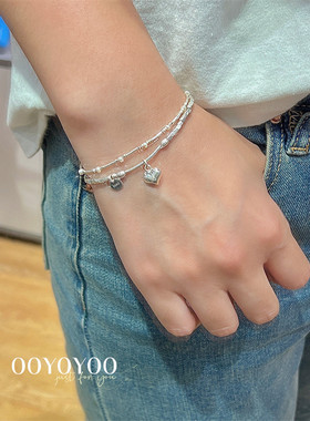 纯银女爱心碎银子通勤ins手链