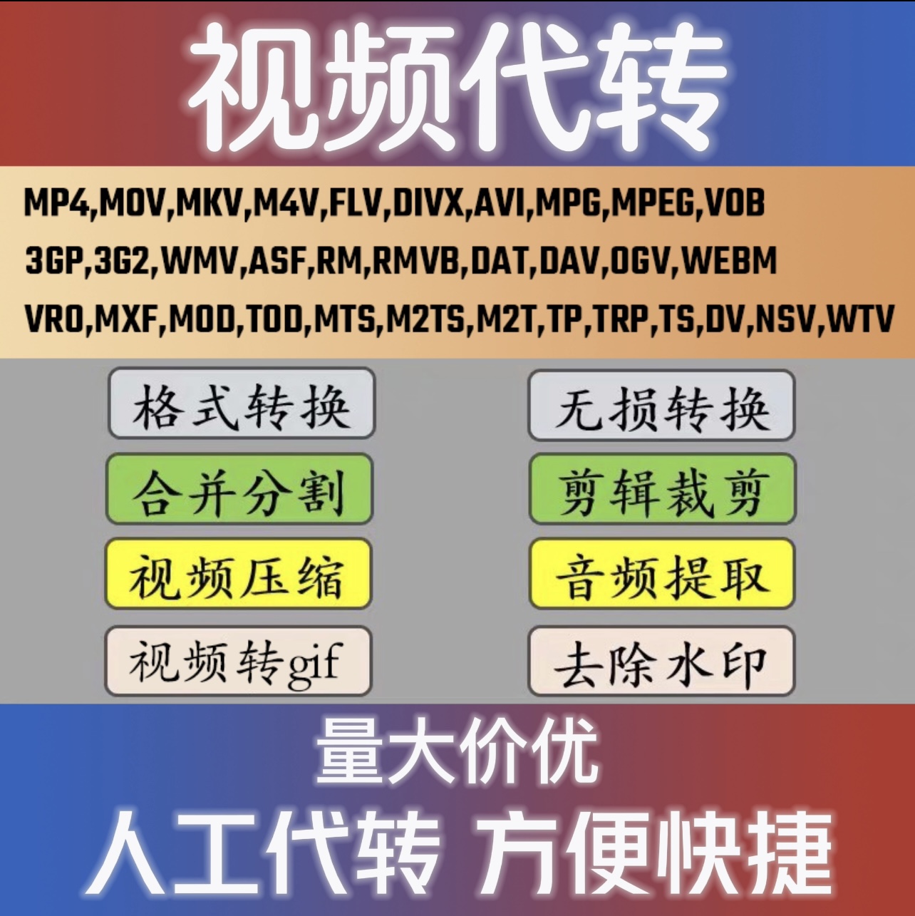 视频格式转换人工代转ppt wmv mov mkv avi vob flv swf mpg转mp4 - 图0