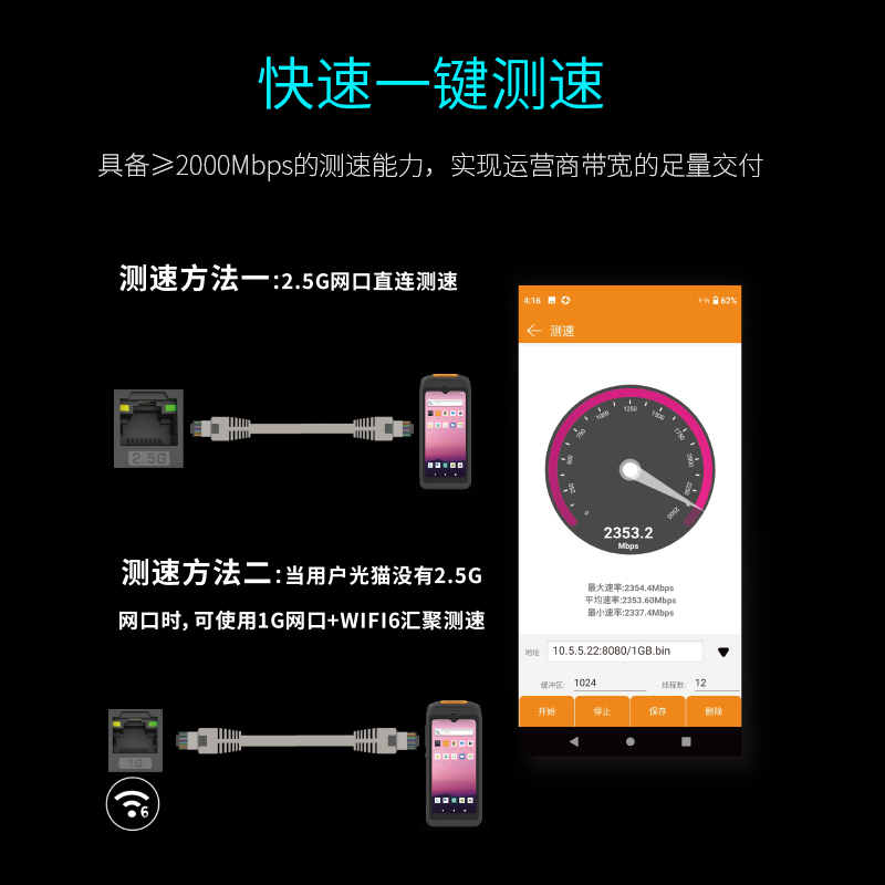 新品光维通信网络测速wifi测速多功能测试终端PDA电视仿真身份证实名认证抓包功能10GPON分波光功率红光源等