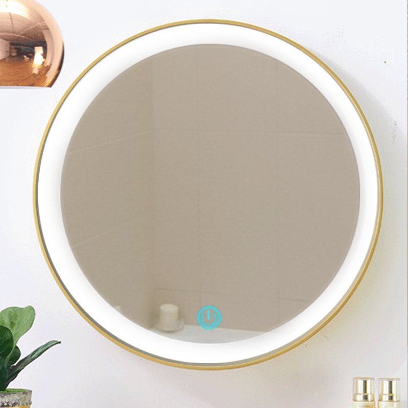 化妆镜子带灯智能卫生间浴室镜壁挂洗手台梳妆镜木框艺术装饰镜子