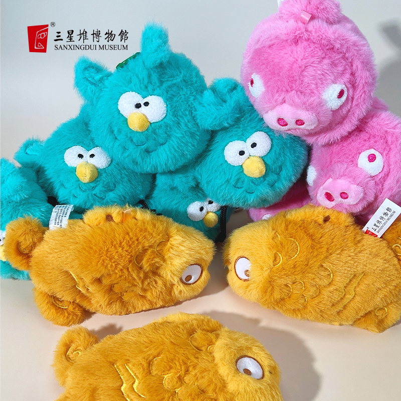 三星堆博物馆文创青铜啾啾鸟会动小鸟毛绒玩偶可爱挂饰包包挂件