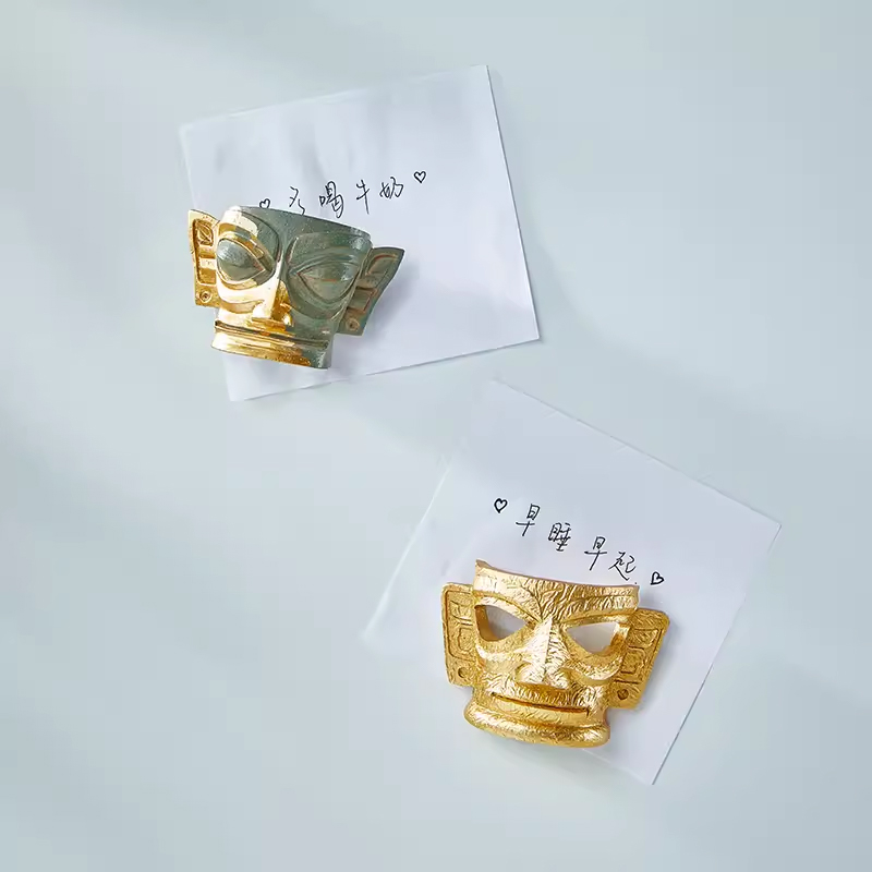 三星堆冰箱贴博物馆文创周边树脂立体创意磁吸装饰黄金面具冰箱贴 - 图3