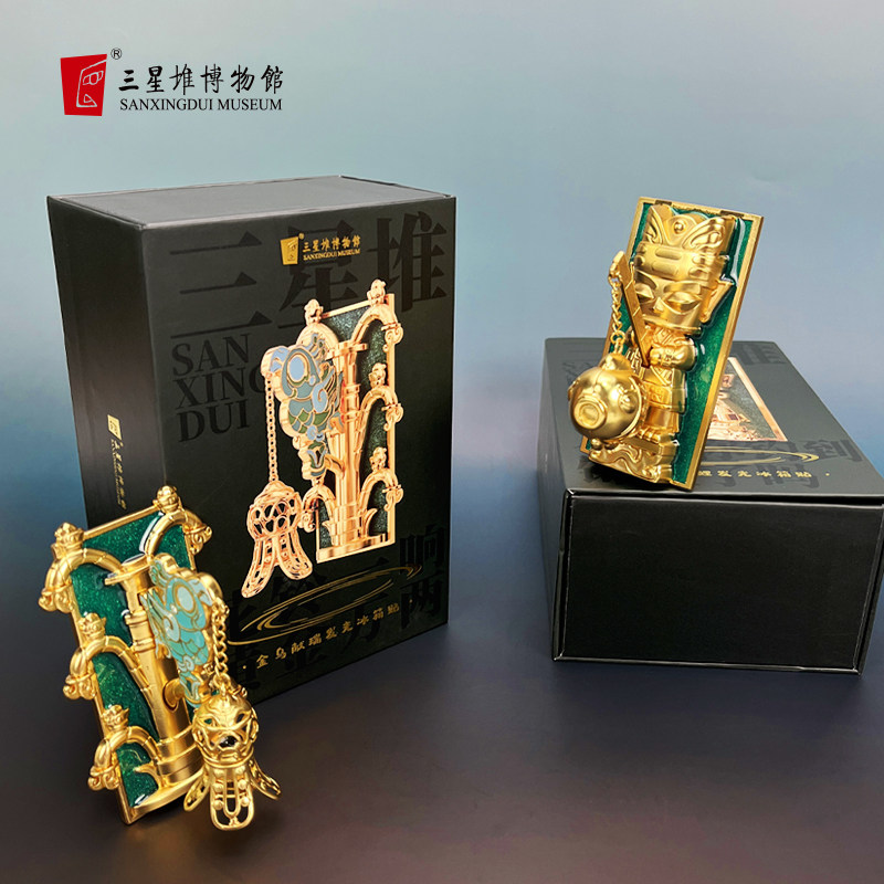 三星堆博物馆文创祈福发光冰箱贴青铜神树磁贴冰箱装饰旅游纪念品
