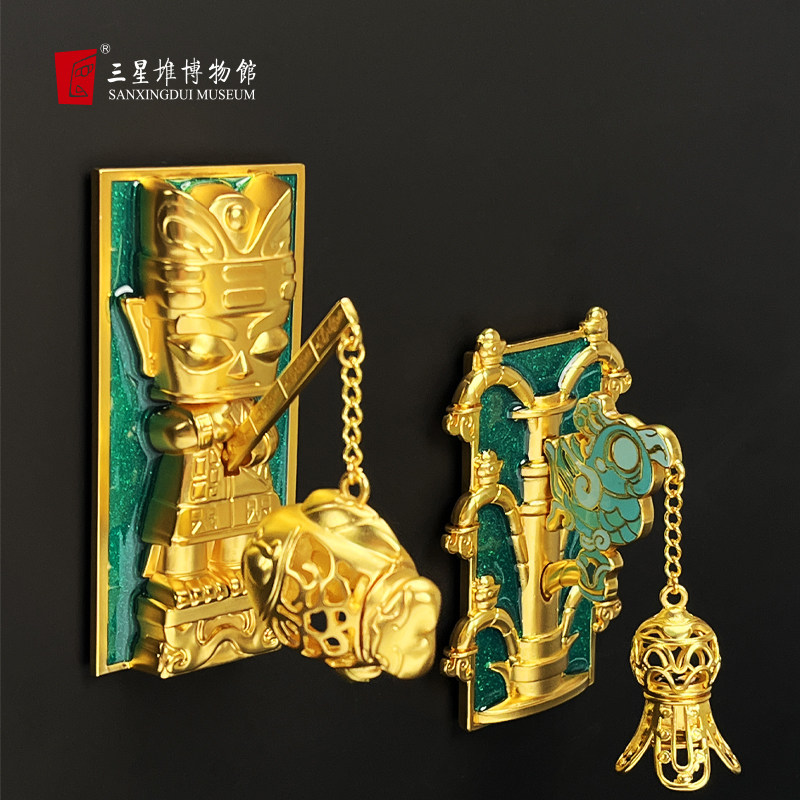 三星堆博物馆文创祈福发光冰箱贴青铜神树磁贴冰箱装饰旅游纪念品