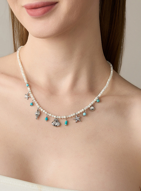 LADECORATION海洋系列蓝松石贝壳项链淡水珍珠耳环