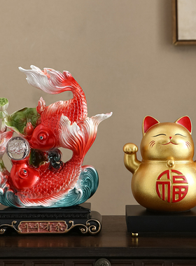 新中式办公桌好运连连招财猫摆件