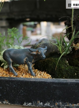 水小牛摆微景观品动件物装饰品花盆庭院假流水树脂工艺盆景配山件