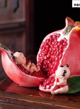 石公仔客石榴摆件陶瓷电视柜卧送室装饰祝福礼多湾子厅多福手工新