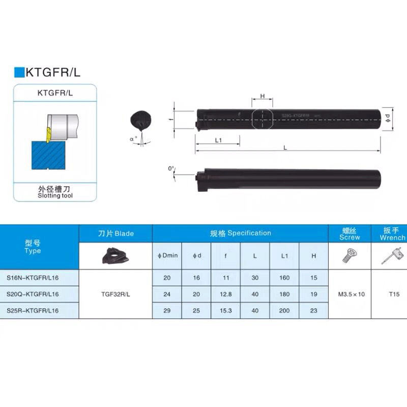 内孔卡簧槽立装浅槽刀内径浅槽切槽刀杆S16N/S20Q/S25R-KTGFR16 - 图2