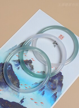 天然渐变油青色玛瑙手镯女半山半水美人镯翡翠色远山黛玉髓叮当镯