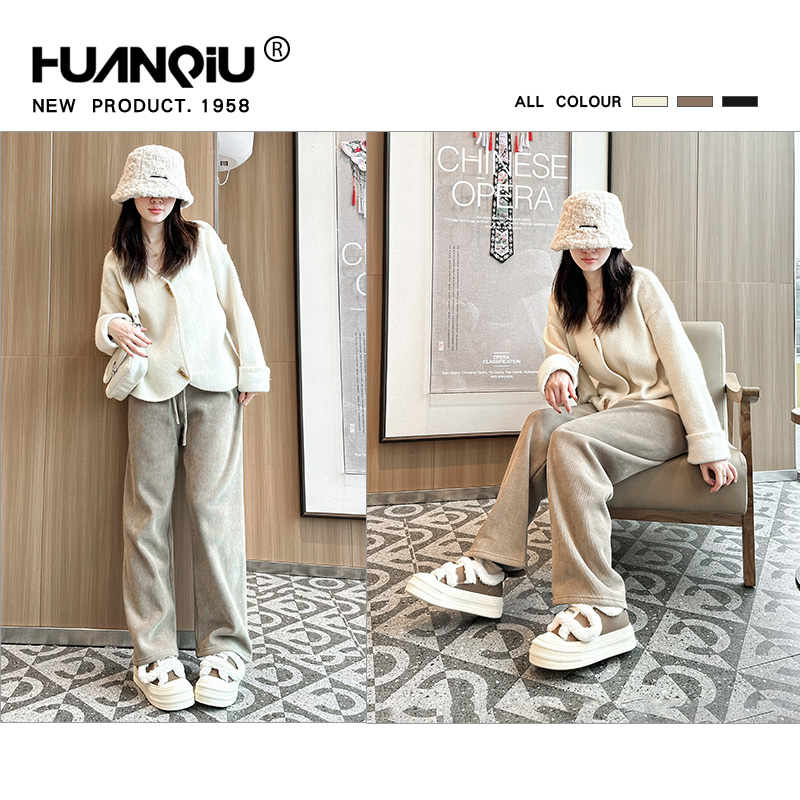 环球魔术贴棉鞋女2025冬季新款加绒保暖增高厚底板鞋韩版毛毛鞋子 - 图2