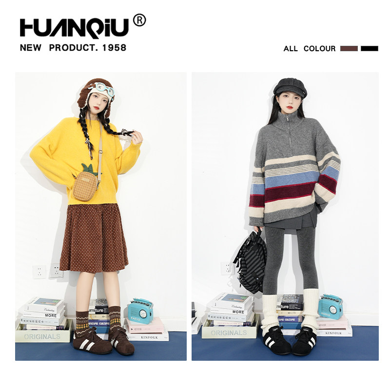 环球黑色加绒大头德训鞋女款2025冬季新款休闲百搭棉鞋软底运动鞋,淘宝优惠券,粉丝福利购,淘宝优惠卷