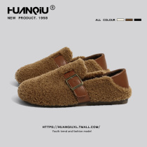 Universal Plus Suede Burken Shoes Woman Autumn Winter Wear 2023 New Soft Bottom Boken Mao slippers One foot pedal Bean Bean Shoes