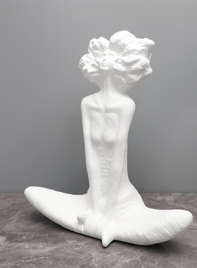 北欧简约卷发女孩树脂装饰品摆件