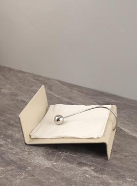 简约不锈钢皮革定点纸巾架摆件