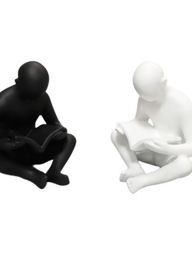 北欧黑色看书人树脂摆件桌面装饰