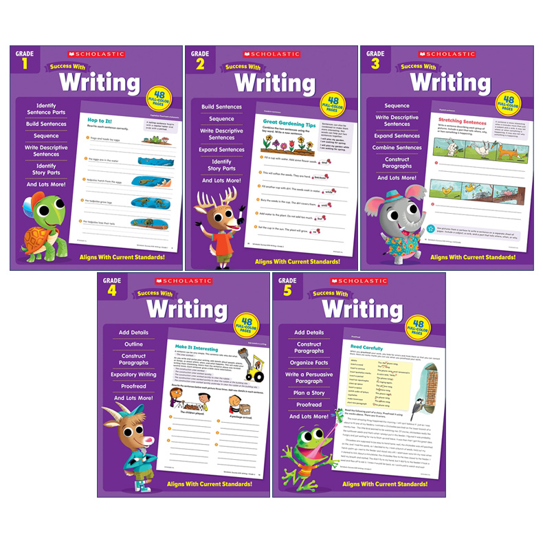 英文原版 Scholastic Success with Writing 全彩版 学乐成功系列写作练习册一到五年级 5册套装 英文版 进口英语原版书籍 - 图0