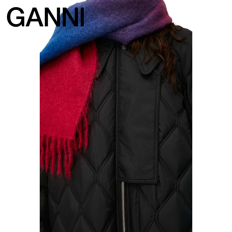 【会员折享】GANNI女装翻领侧开叉长款绗缝大衣棉服外套 F7327099 - 图1