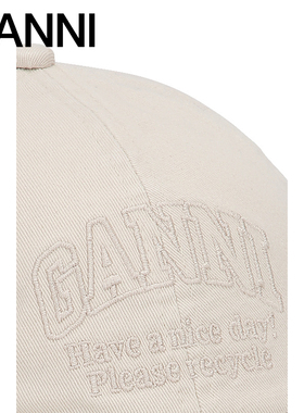 【甄选折扣】GANNI女士 白色logo款魔术贴棒球帽鸭舌帽 A5861135