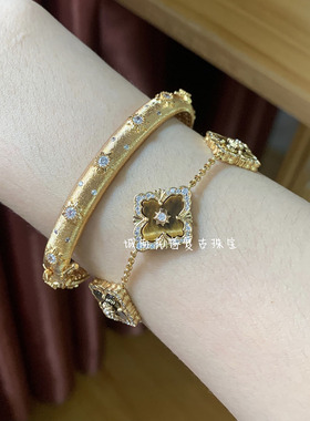 城南花窗手作 春日新品网格菱形三花手链镶钻天然红玛瑙贝母双面