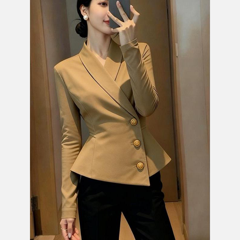 卡其色短款外套女秋季高端大气上档次巨好看洋气时髦气质掐腰上衣 - 图2