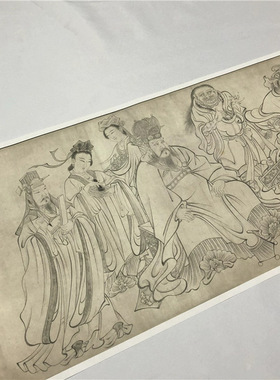 吴道子送子天王图国画复制白描人