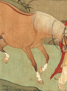 赵孟浴马图国画人物画横幅装饰画