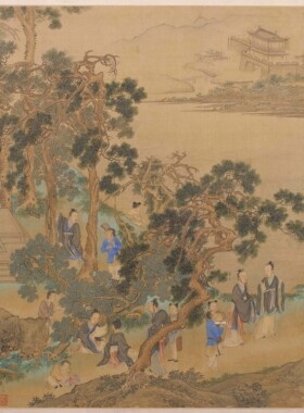 明仇英人物故事册十开册页山水画人物画高清数字微喷复制临摹手稿