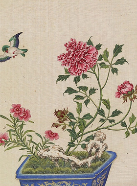 清佚名写意工笔画盆景花鸟草虫