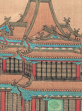 袁江阿房宫图卷亭台楼阁界画高清国画山水临摹彩色微喷画稿丝绢画