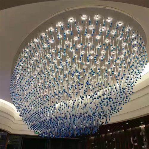 现代酒店工程吊灯非标水晶灯艺术创意鱼造型灯宴会厅圆盘大吊灯,淘宝优惠券,粉丝福利购,淘宝优惠卷