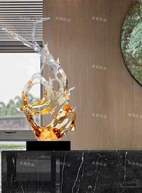 浪花摆件轻奢时尚高档装饰艺术雕塑酒店大堂客厅入户玄关透明树脂