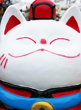 玻璃钢仿真招财猫摆件户外大型雕塑商场门店开业美陈卡通庭院花园