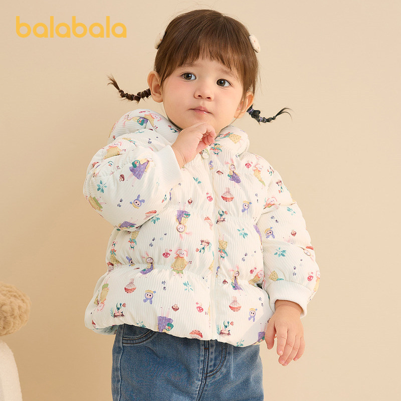 巴拉巴拉童装羽绒服婴儿冬季女童短款外套印花满印甜美可爱保暖萌