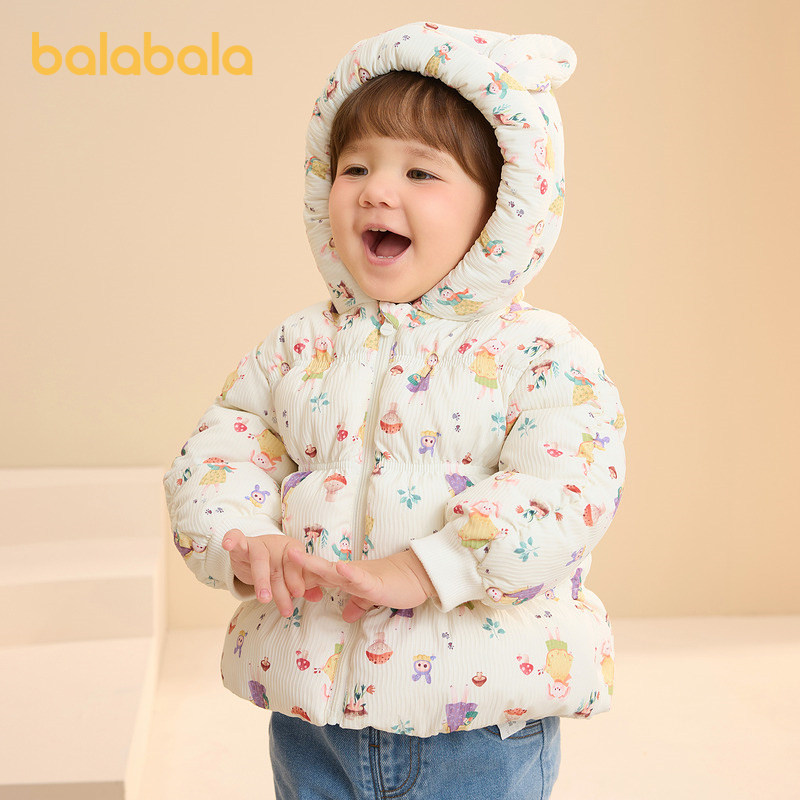 巴拉巴拉童装羽绒服婴儿冬季女童短款外套印花满印甜美可爱保暖萌