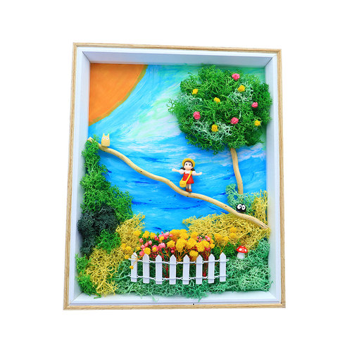 儿童diy立体手工微景观相框画材料包竹编布景幼教胶贴画学生玩具 - 图3