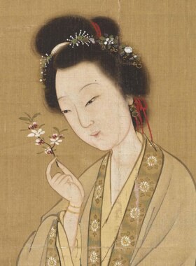 新品 明 张纪 人面桃花图古代人物竖轴原大高清微喷复制装饰临摹
