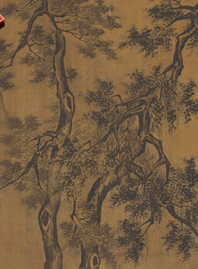 元代夏圭松荫观瀑图名家国画真迹
