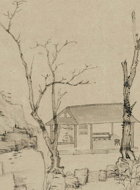 清四僧弘仁古槎短荻图国画水墨山水艺术微喷宣纸复制画