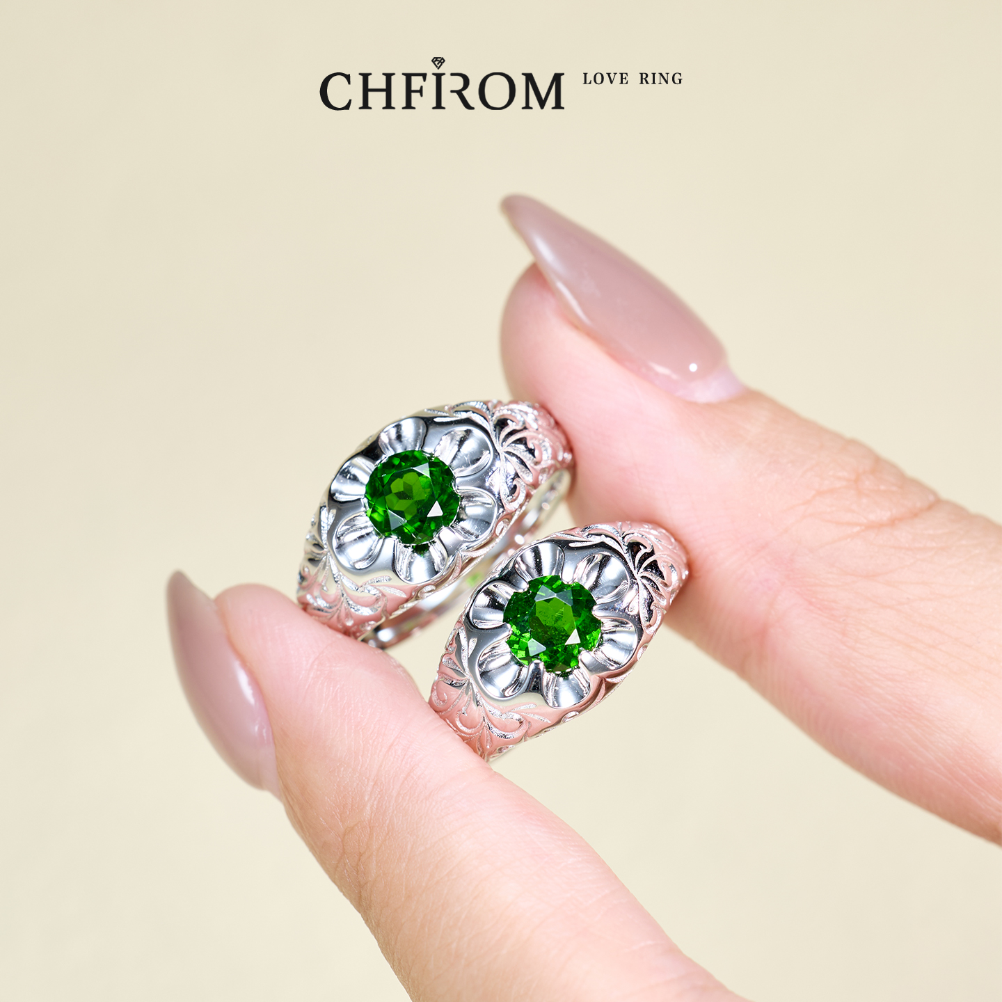 S925纯银天然透辉石戒指 原创设计花朵小众复古宝石女戒 重工雕金 - 图2