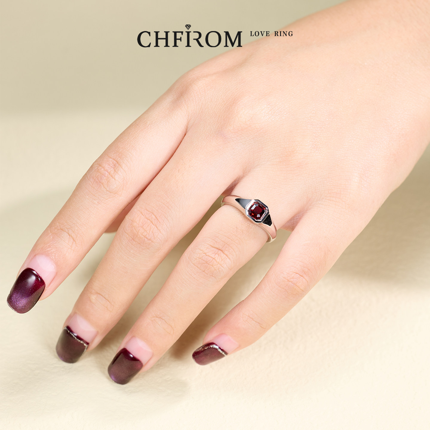 天然石榴石戒指S925纯银单颗小八角宝石男女指环中性设计简约高级,淘宝优惠券,粉丝福利购,淘宝优惠卷