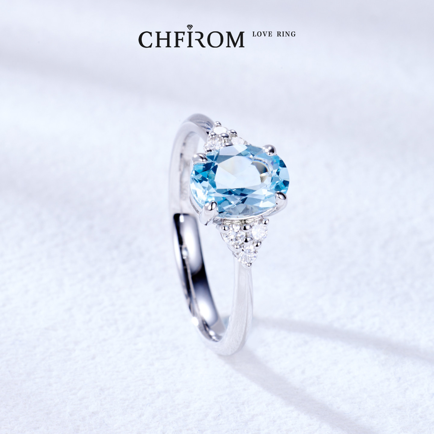 Natural aquamarine, glue-free, dye-free cultured diamond S925 silver plated 18k gold jewelry-grade jewelry ring